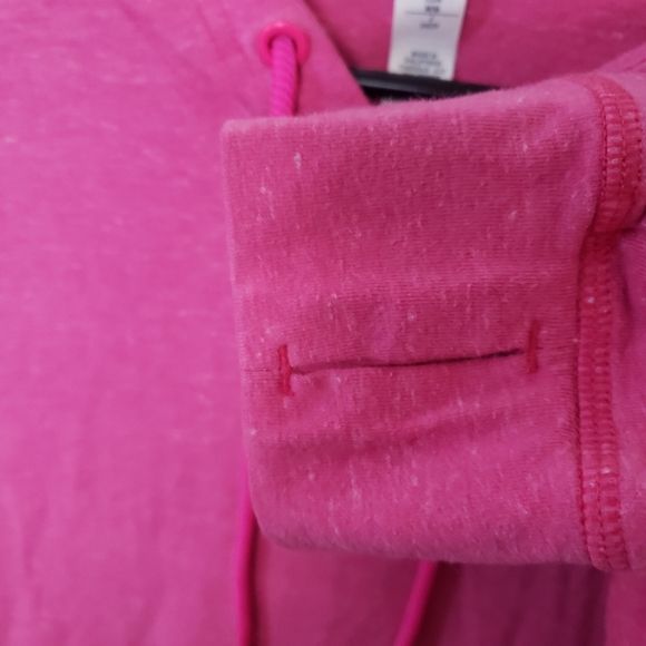 Womens Adidas Pink Hooded Long Sleeve T Shirt Front pocket Adidas logo on sleeve - Picture 7 of 8